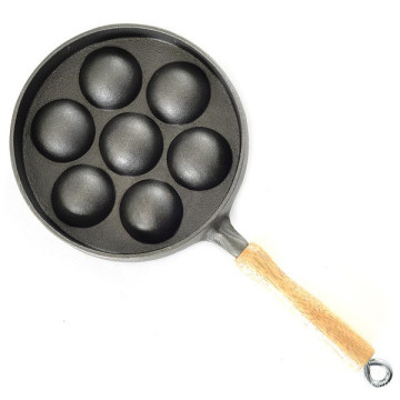 Cast Iron Pre-Seasoned Cake Mold Pan with Wooden Handle